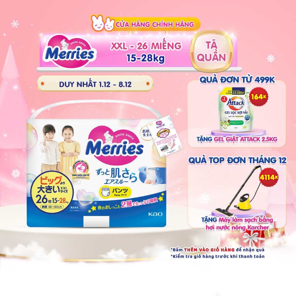 Tã/bỉm quần Merries size XXL - 26 miếng (dành cho bé từ 15 - 28kg) mới