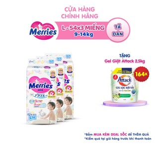 [TẶNG GEL GIẶT ATTACK] Combo 3 Tã dán Merries Đủ Size L54/XL44