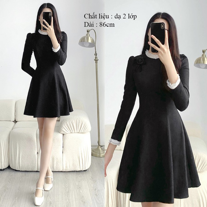 Đầm vân ô xốp viền ren