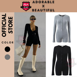 [Ảnh thật] Jumpsuit Nữ Dài Tay Cao Cấp Hàng Nhập, Áo Bodysuit Nữ Chất Thun Xám Đen Ôm Body [AdorablexBeautiful]