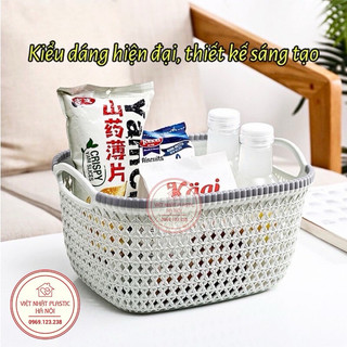 Giỏ nhựa đan mây có quai cầm Việt Nhật 3377-2 (26x20x14cm)