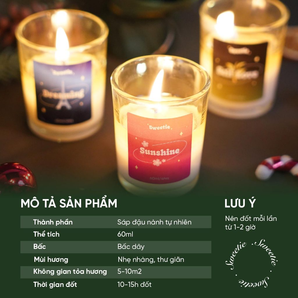 Nến Thơm Phòng Ngủ SWEETIE 12 Mùi Thư Giãn Dễ Ngủ Dễ Chill Dễ Chịu