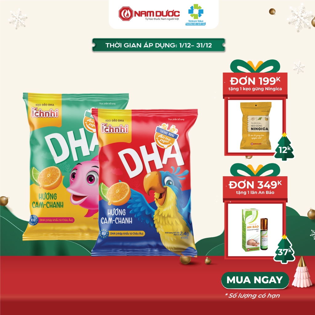 Kẹo dẻo DHA Ích Nhi phát triển trí não, tăng cường thị lực, giảm mỏi mắt cho bé, hương trái cây, dây 10 gói x 24g