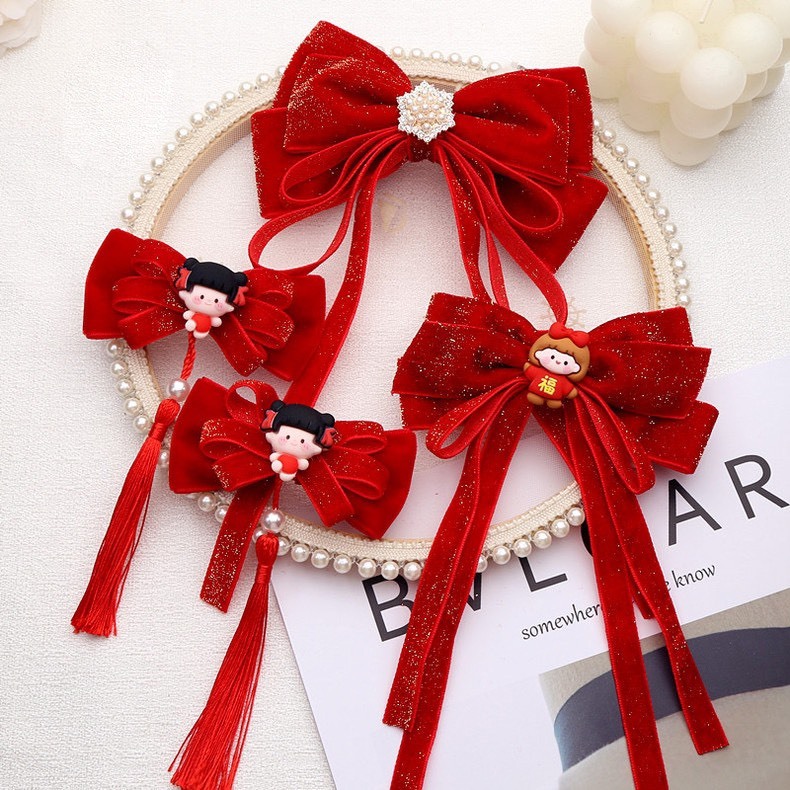 Ruy băng nhung đỏ trang trí noel, kẹp tóc...