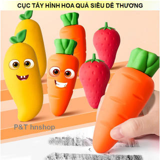 Tẩy bút chì hình hoa quả dễ thương, xoài, carot, dâu tây, dứa, tẩy sạch nhẹ nhàng