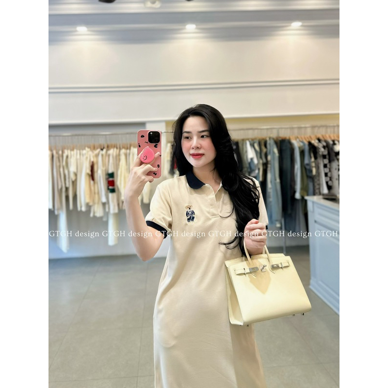 Váy xuông polo thêu gấu in hình gấu lưng chất cottong polo mềm mát