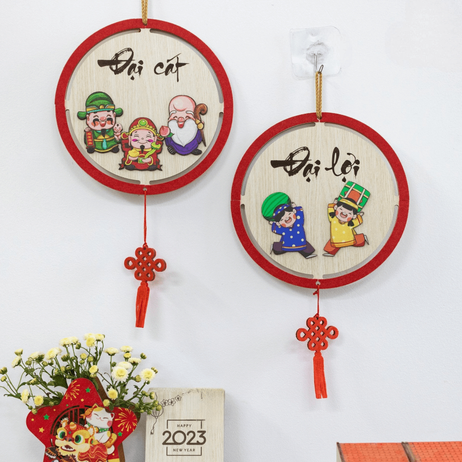 Bảng Gỗ Viền Nhung Decor Trang Trí Tết Nguyên Đán 2024