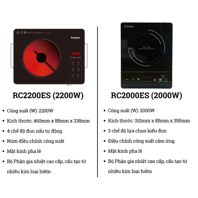 BẾP HỒNG NGOẠI ĐƠN RAPIDO RC2000ES/ RC2200ES