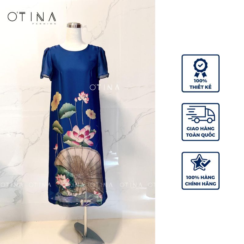 Đầm nữ thiết kế 𝐎𝐓𝐈𝐍𝐀 𝐅𝐀𝐒𝐇𝐈𝐎𝐍 đầm lụa sen tím xanh