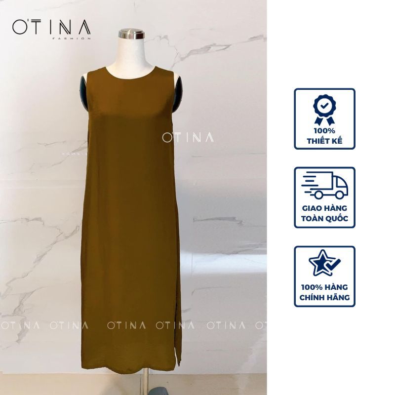 Đầm nữ thiết kế 𝐎𝐓𝐈𝐍𝐀 𝐅𝐀𝐒𝐇𝐈𝐎𝐍 đầm lụa tằm nâu rêu