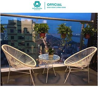 Bộ bàn ghế ban công dây văng Giả mây lõi thép FutureHomes dùng thư giãn trang trí phòng khách sân vườn cà phê SG