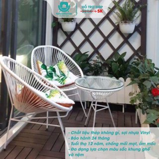 Bộ bàn ghế ban công dây văng Giả mây lõi thép FutureHomes dùng thư giãn trang trí phòng khách sân vườn cà phê SG