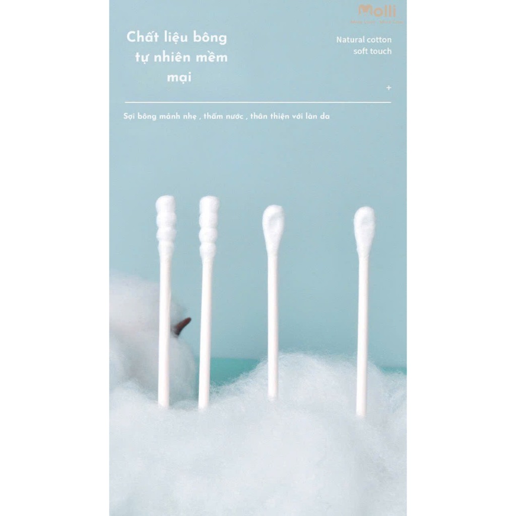 Bông tăm trẻ em Molii lõi giấy vệ sinh an toàn cho bé