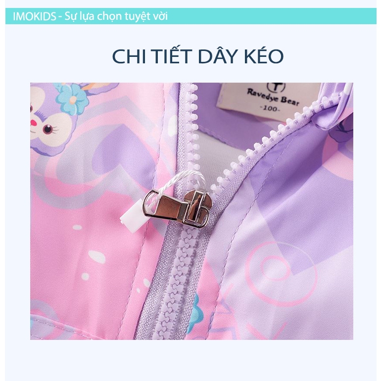 Áo khoác gió bé gái Ravedye Bear 11-23kg áo khoác dù trẻ em 2 lớp chất Poly chống thấm nước nhẹ kín gió có nón có lót