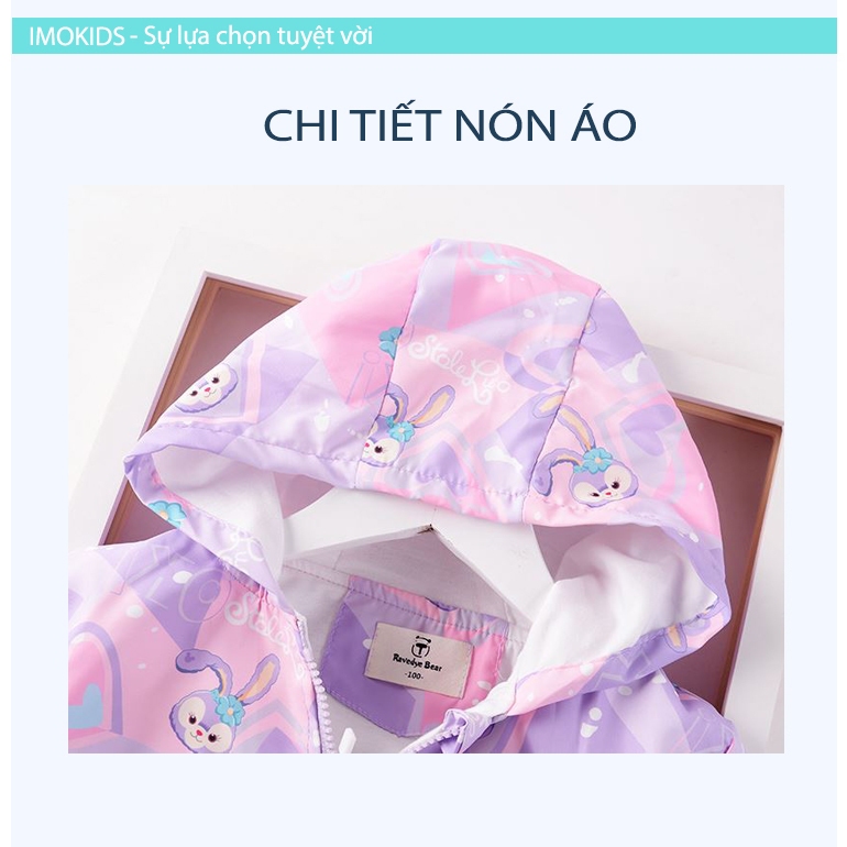 Áo khoác gió bé gái Ravedye Bear 11-23kg áo khoác dù trẻ em 2 lớp chất Poly chống thấm nước nhẹ kín gió có nón có lót