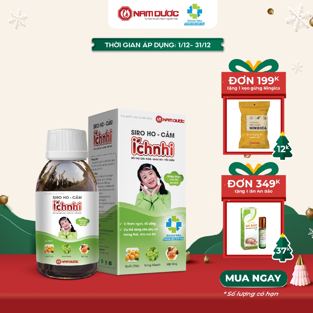 Siro ho cảm Ích Nhi chai 90ml hỗ trợ giải cảm, giảm ho, sổ mũi, tiêu đờm, cho trẻ nhỏ, bà bầu, cho con bú