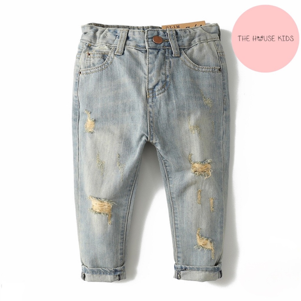 Quần Bò Bé Trai Rách Màu Xanh THE HOUSE KIDS - Quần Jean Trẻ Em Co Giãn