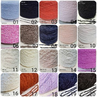 (1-40)100gr Len xù mềm mịn nhiều màu, nhiều loại