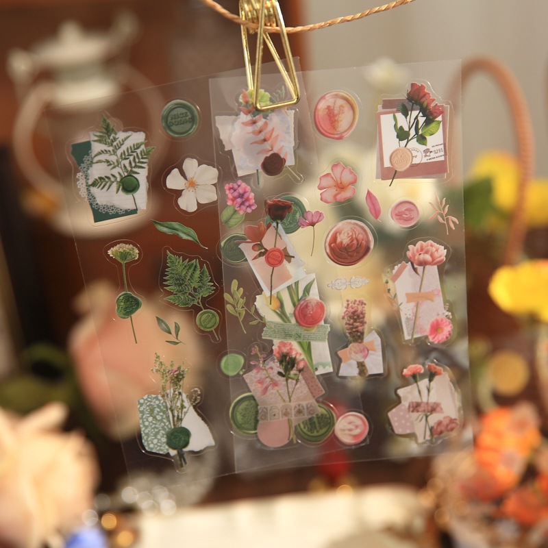 Sticker hoa lá series Flowery letter trang trí sổ, thiệp