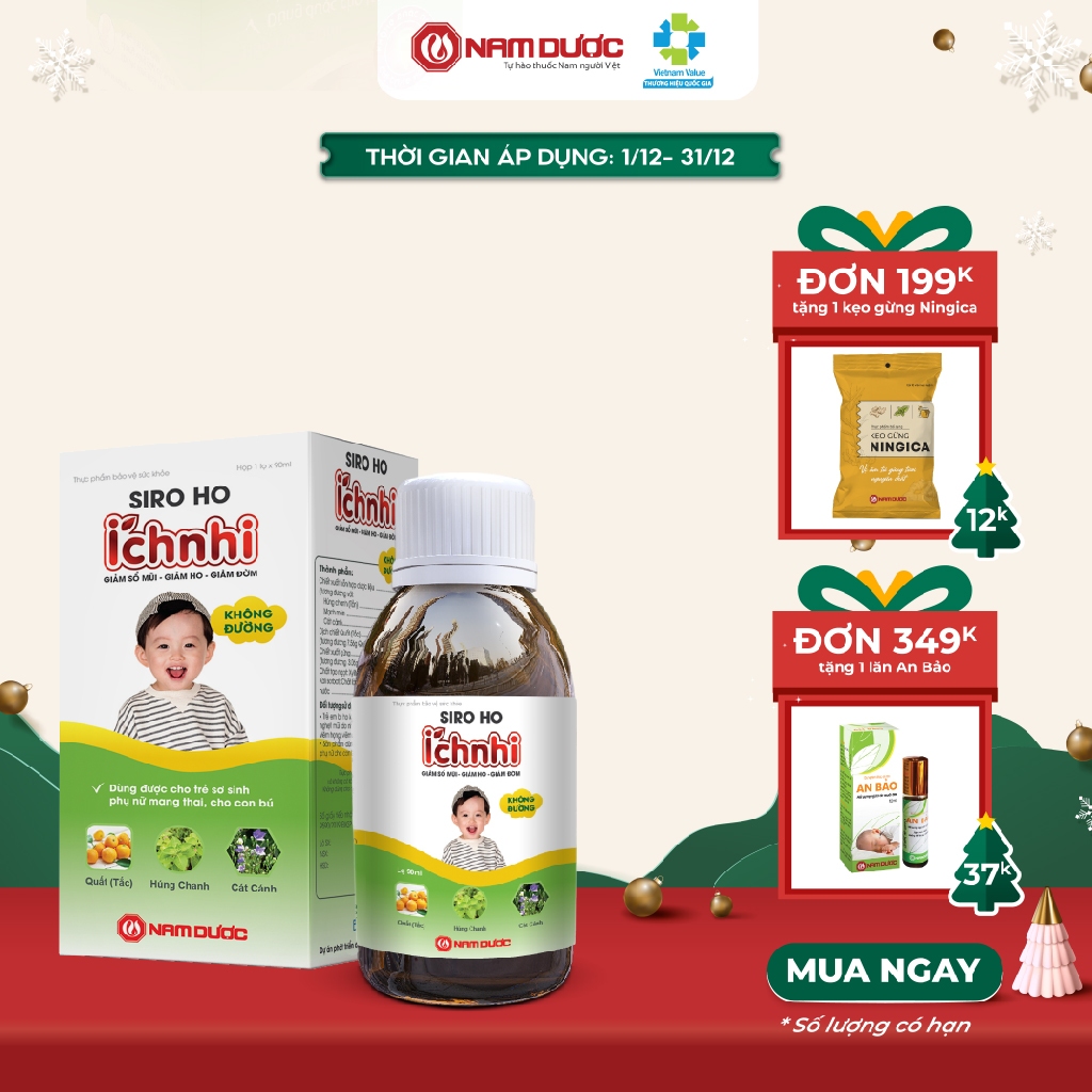 Siro ho cảm Ích Nhi chai 90ml không đường hỗ trợ giải cảm, giảm ho, sổ mũi, tiêu đờm, cho trẻ nhỏ, bà bầu