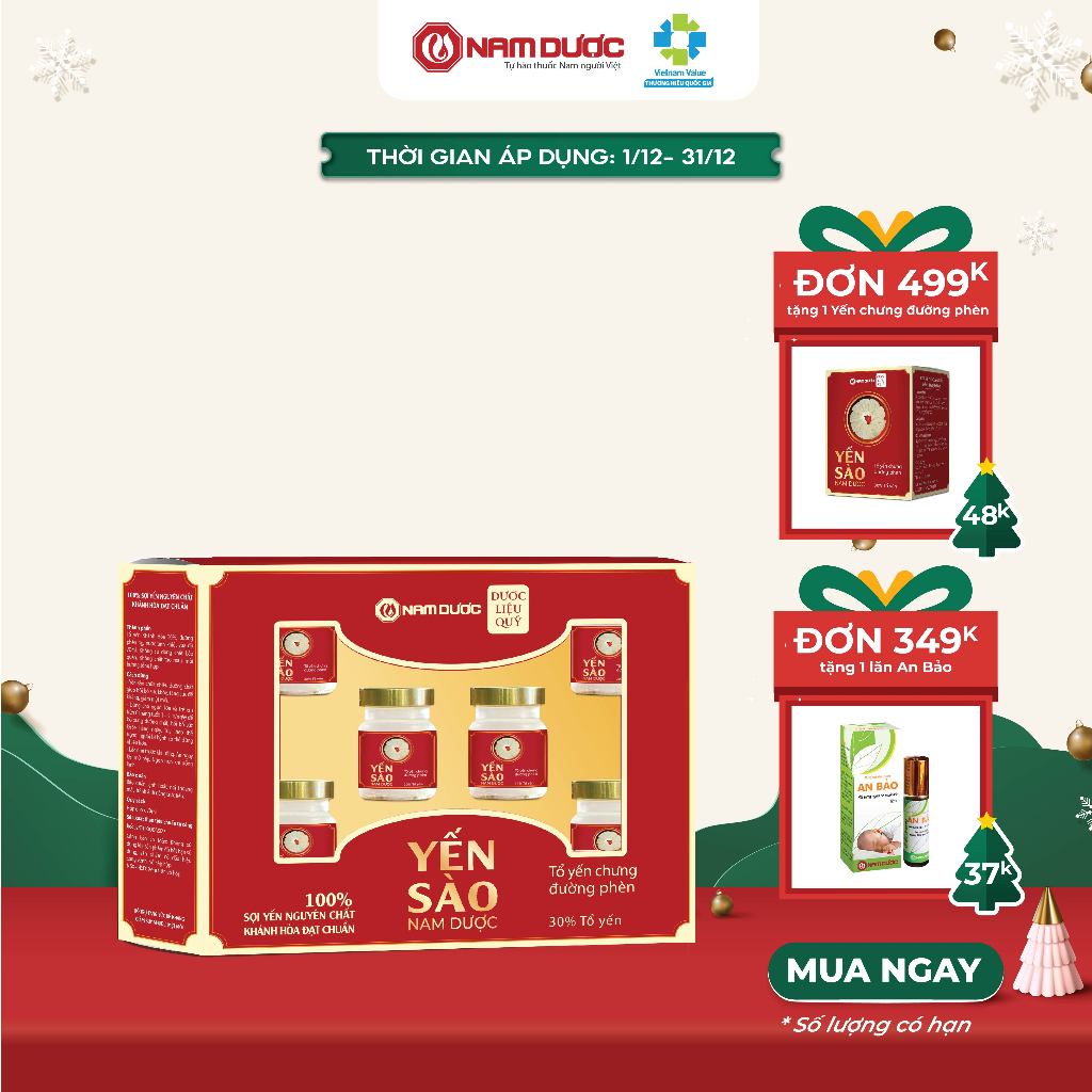 Yến sào Nam Dược Set 6 lọ x 70ml tổ yến chưng đường phèn
