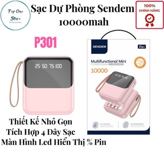   Bảo Hành 12T  Sạc Dự Phòng Sendem P301 10.000mAh Tích Hợp Sẵn Cáp Sạc Có Led Báo Phần Trăm Pin 