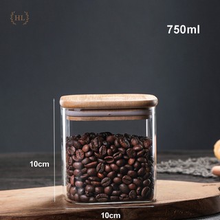Hũ thủy tinh dáng vuông nắp gỗ kín khít đựng gia vị, thực phẩm dung tích 750ml
