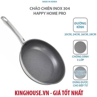 Chảo chiên inox 304 happy home pro ss24fp