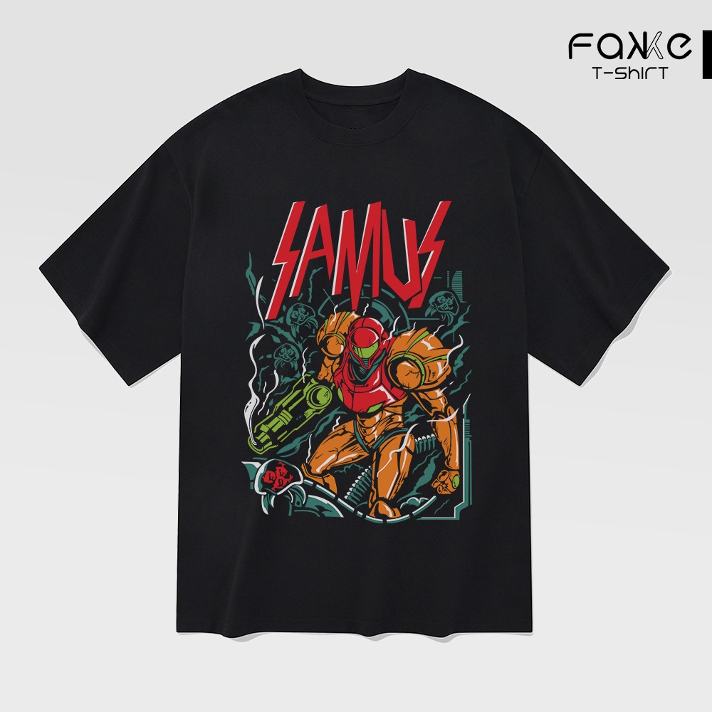 Áo thun Unisex Gaming Metroid SAMUS Oversized 100% Cotton ngắn tay