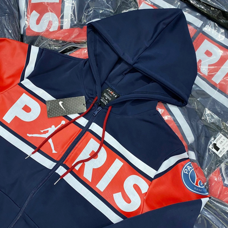 Bộ đồ nam thể thao dài tay thu đông áo mũ hoodie in vạch chữ Paris sọc đỏ thêu logo vải nỉ da cá BD28P