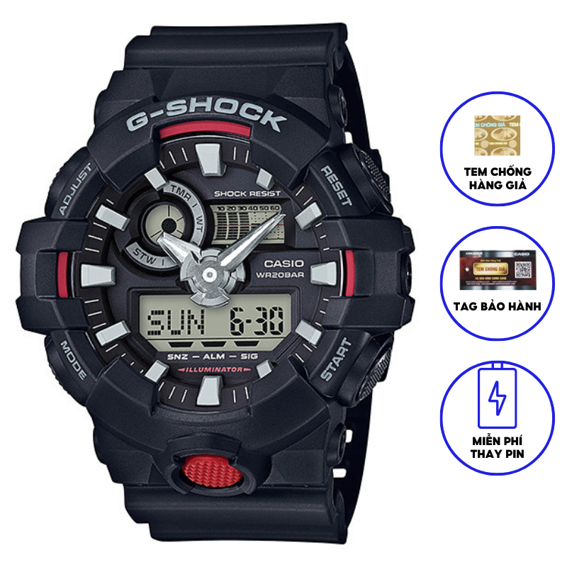 Đồng Hồ Casio Nam Dây Nhựa GSHOCK GA-700-1ADR Chính Hãng