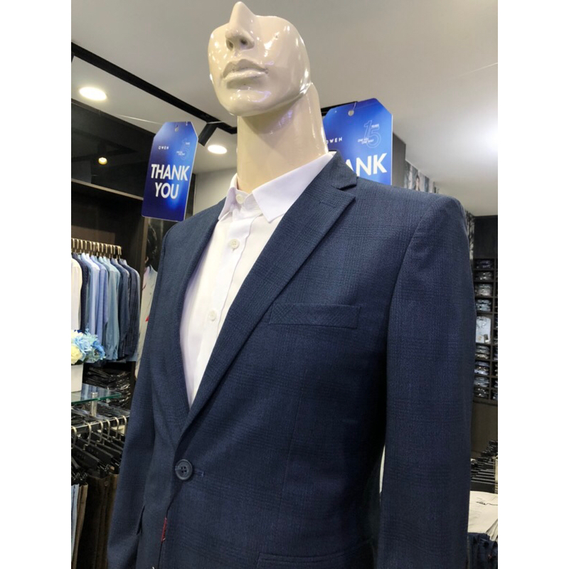Áo blazer owen màu kẻ caro xanh đậm slim fit vải poly cao cấp BL231705