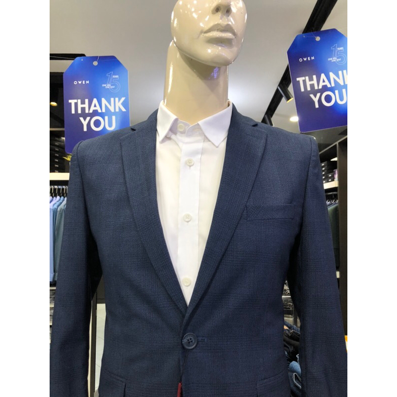 Áo blazer owen màu kẻ caro xanh đậm slim fit vải poly cao cấp BL231705