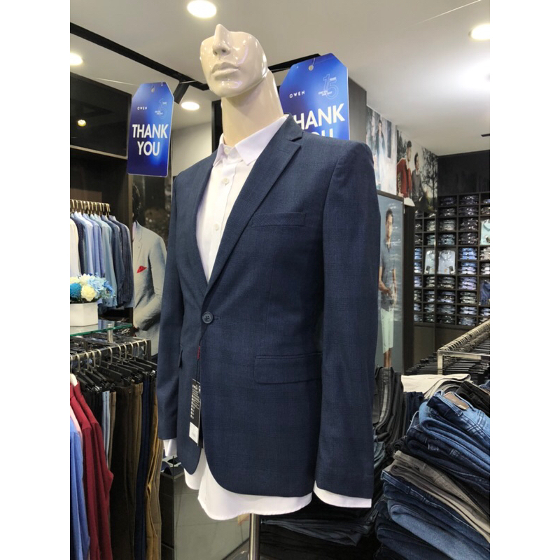 Áo blazer owen màu kẻ caro xanh đậm slim fit vải poly cao cấp BL231705