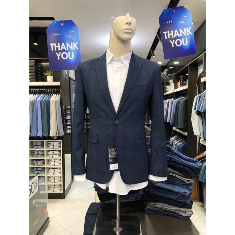 Áo blazer owen màu kẻ caro xanh đậm slim fit vải poly cao cấp BL231705