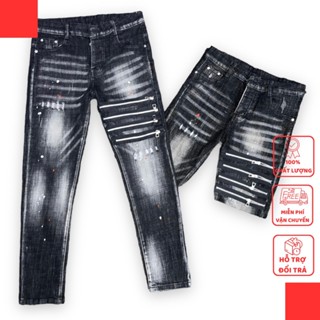 Quần jean Nam DSQ2 Mix 4 khoá ngang đùi chấm sơn trắng đỏ - Quần dsq2 phối khoá zip ngang đùi bản 4 khuy