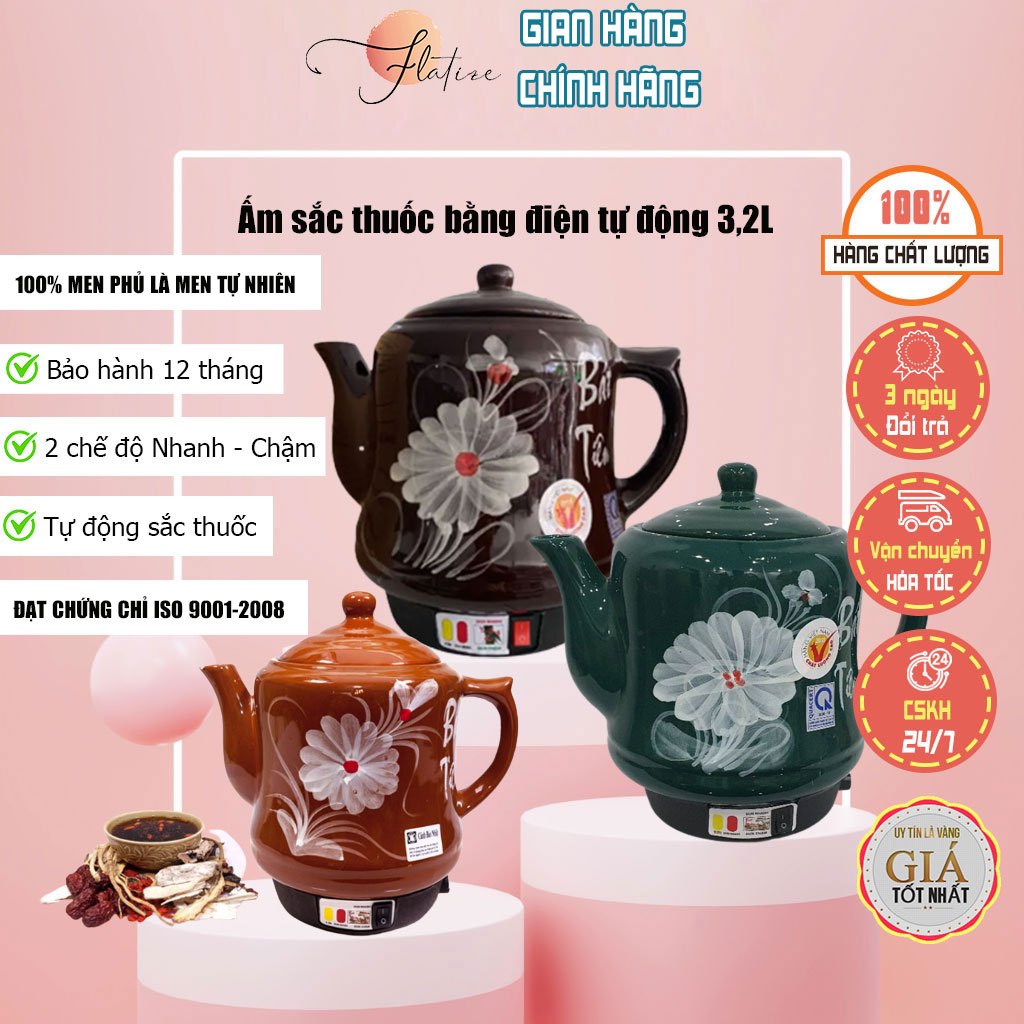 Ấm sắc thuốc bằng điện tự động 3.2 lít, siêu sắc thuốc, ấm đun thuốc chính hãng thân ấm làm bằng gốm sứ đun cao cấp