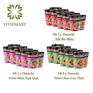  - MASAN - Mì ly Omachi (KHÔNG THỊT) 3 hương vị: Xốt Bò Hầm/ Sốt Bò, Sườn Hầm Ngũ Quả, Tôm Chua Cay 66-72g/ly