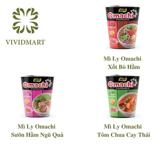 [LY LẺ] - MASAN - Mì ly Omachi (KHÔNG THỊT) 3 hương vị: Xốt Bò Hầm/ Sốt Bò Hầm, Sườn Hầm Ngũ Quả, Tôm Chua Cay - 66-72g