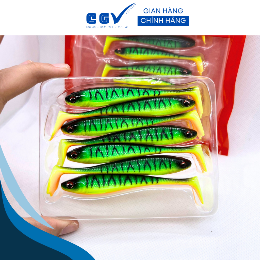 Mồi mềm NFF vỉ 7 con màu xanh tiger chính hãng, combo mồi mềm NFF kèm lưỡi BKK, mua combo mồi + lưỡi