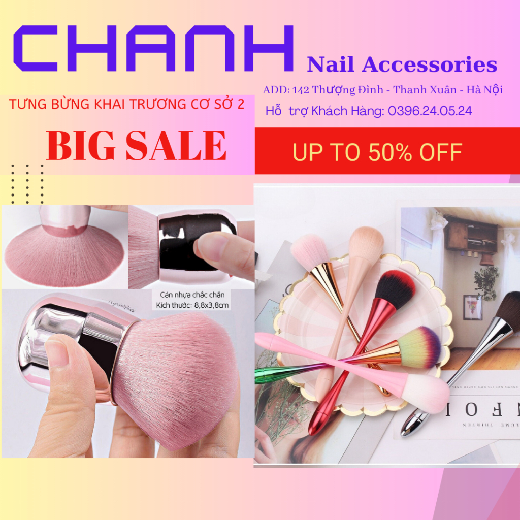 Chổi phủi bụi nail đẹp - Cán dài sang chảnh, Chổi phủi bụi nail cán ngắn lông hồng – cọ phủi bụi nail chuyên dụng