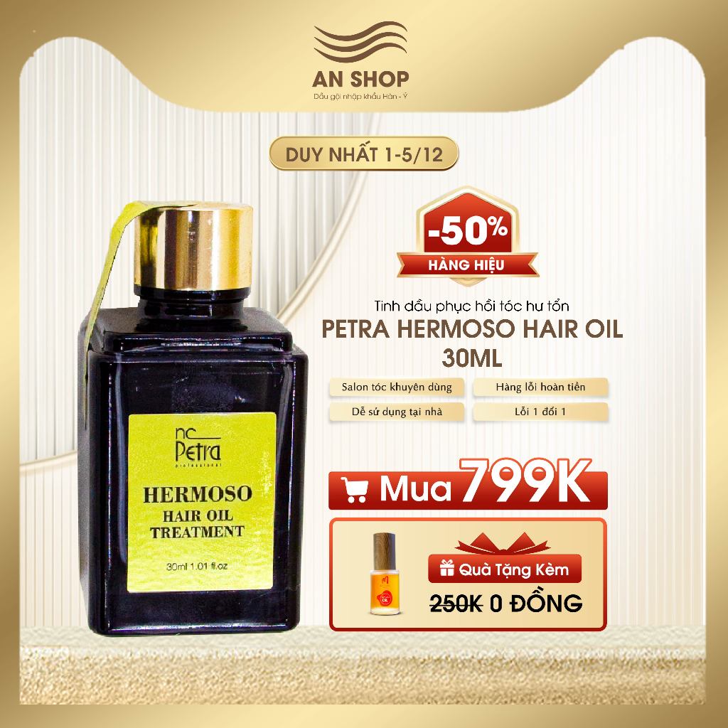 Tinh dầu dưỡng tóc cao cấp, serum phục hồi tóc hư tổn khô xơ, tinh chất cho tóc uốn nhuộm Petra Hermoso Hair Oil 30ml