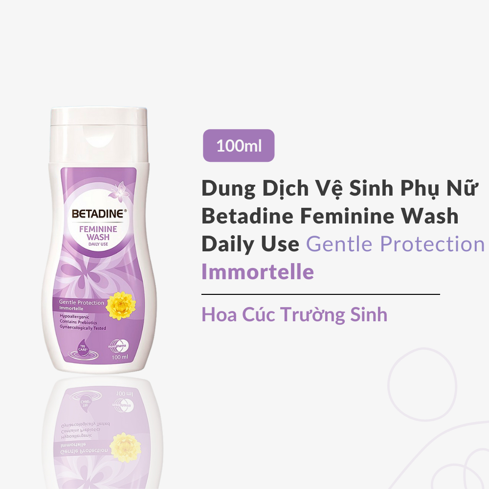 Dung Dịch Vệ Sinh Phụ Nữ Betadine Giảm Ngứa, Mùi Hôi Feminine Wash Daily Use Gentle Protection Immortelle 100ml