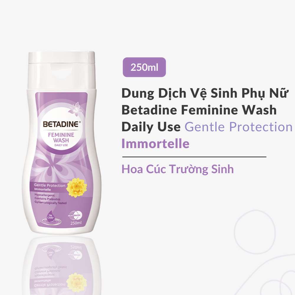 Dung dịch vệ sinh phụ nữ Betadine Feminine Wash Daily Use Gentle Protection Immortelle 250ml