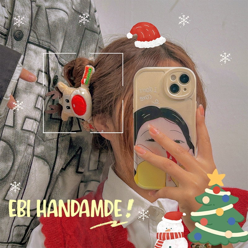 Kẹp tóc tự làm EBI HANDMADE bằng len nhung thủ công DIY gắn charm hình ông già Noel và tuần lộc giáng sinh cute - ES126