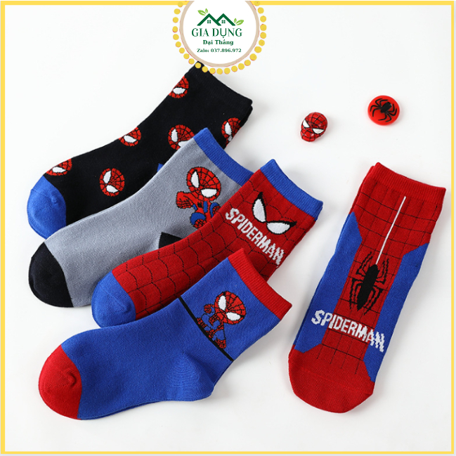 Sét 10 Đôi Tất Siêu Nhân Nhện Cổ Cao 🌟FREESHIP🌟 Combo 10 Đôi Tất Cotton Hoạt Hình Người Nhện Cho Bé