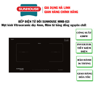 Bếp đôi điện từ sunhouse mama mmb-02i, công suất 4200w, mặt kính vitroceramic, bảo hành 36 tháng tại nhà
