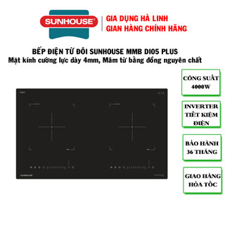 Bếp đôi điện từ sunhouse shb-di05 plus, công suất 4000w, mặt kính cường lực siêu bền, bảo hành 36 tháng tại nhà