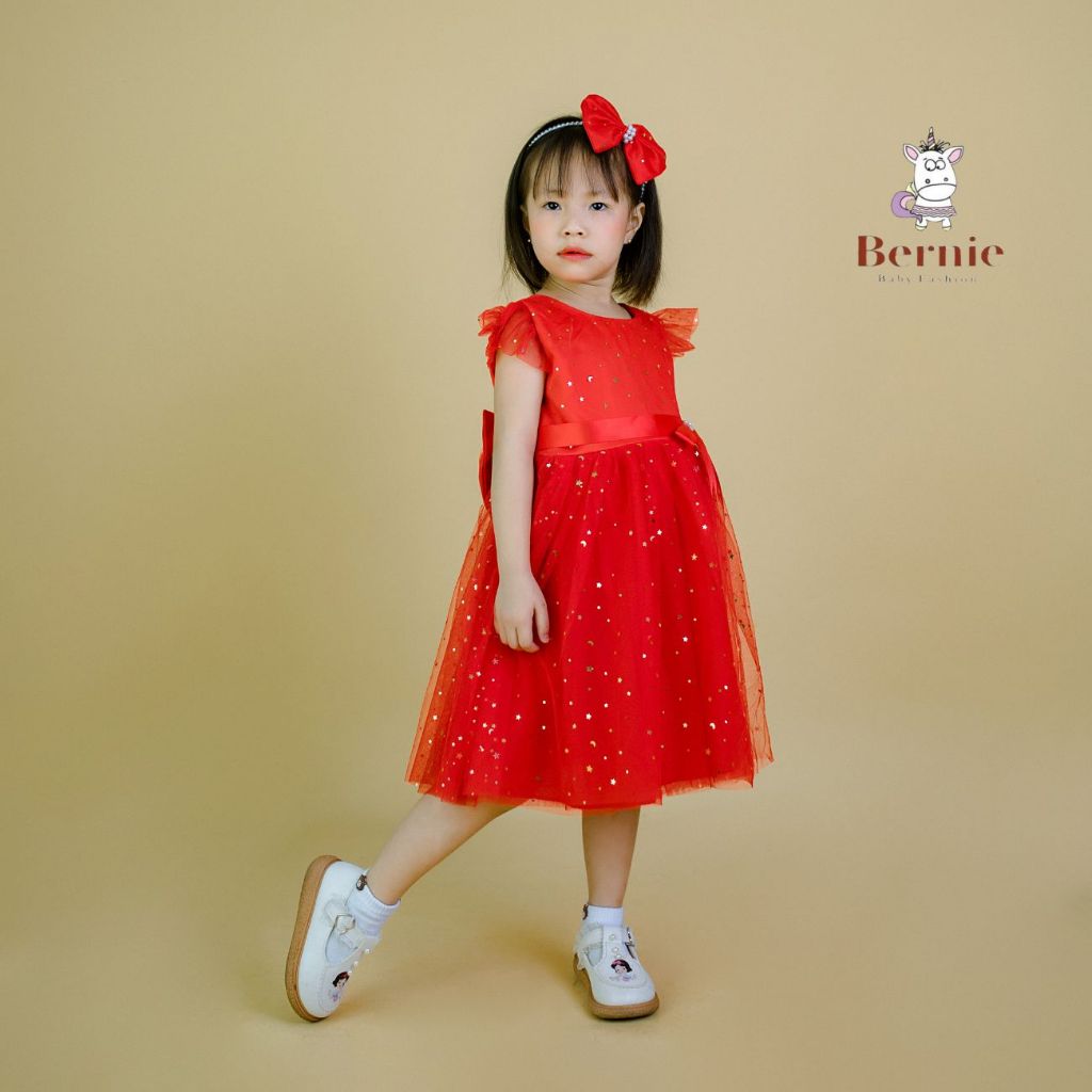 Váy công chúa, đầm công chúa màu đỏ màu trắng kèm cài tóc và nơ rời SHUSHI babyshop