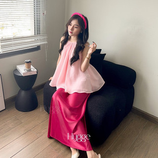 Set áo yếm voan hồng BBD + váy maxi